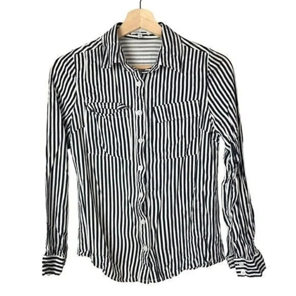 Fashion Nova You Better Work Navy Blue & White Long Sleeve Button Down S - Picture 2 of 4